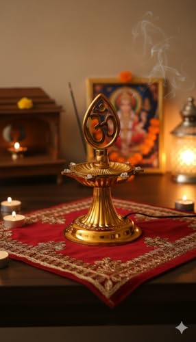 AVOXA Decorative Electric LED Diya Lamp with Om Symbol for Puja Room Home Temple Diwali Decoration | Gold Finished Polymer Plastic | Traditional Spiritual Night Lamp for Festivities & Gifts.