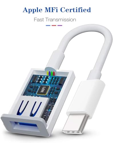 Image of USB-C to USB Adapter for iPhone 15 Pro Max MacBook Pro Air 2023 iMac iPad Mini Pro, Apple MFi Certified USB OTG Cable Converter Support Camera, Card Reader, USB Flash Drive, MIDI Keyboard (White)