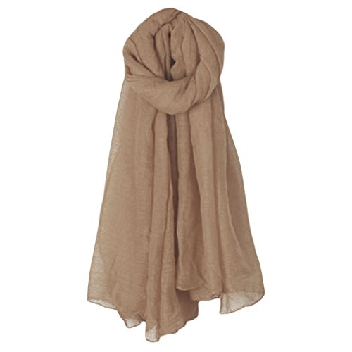 Women Solid Color Long Scarf Wrap Vintage Cotton Linen Large Shawl Hijab Elegant Light Coffee