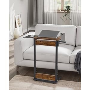 Folding c shaped end table tv tray table for eating foldable side table for laptop c table couch table with mouse tray for work living room bedroom rustic brown  urban country home decor