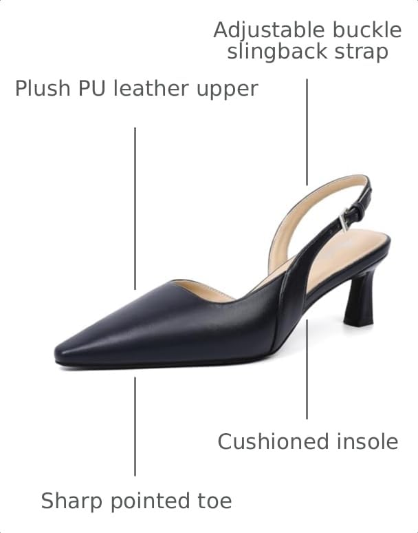 Image of Mostrin Kitten Heels for Women Slingback Pointed Closed Toe Heels Women's Pumps Shoes for Wedding, Party, Commuting