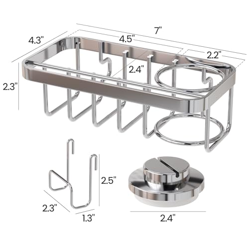 Image of TAILI 4-in-1 Sponge Holder for Kitchen Sink with Strong Suction Cup Removable, Rustproof Aluminum Sink Caddy for Sponge, Brush, Scrubber, Scraper -Silver