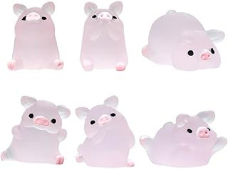 6Pcs Mini Resin Pig Figurines Toy DIY Crafts For Garden Decors Cute Luminous Piggy Miniature Figurines Pig Cake Toppers Luminous Pig Ornament Car Mini Resin Piggy Figures Ornament Miniature Garden