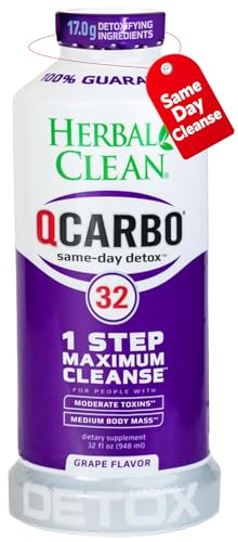 Herbal Clean Qcarbo32 Same Day Detox Cleanse Drink (32 fl oz) - Grape Flavor Full Body Cleanse* Detox Drink for high Toxin Level* Vitamin B2 and Vitamin B12 for Men & Women
