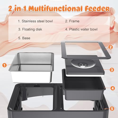 Decflow 2-in-1 Elevated Dog Bowls, 4 Height Adjustable Raised Dog Bowls with Stainless Steel & No Spill Water Bowl, DIY Stickers Foldable Pet Bowl for Medium Large Dogs(Not Included Slow Food Bowl) - Image 5