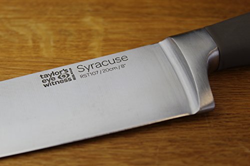 Taylors Eye Witness Syracuse Chefs/Cooks Kitchen Knife - Professional 20cm/8 Inch Cutting Edge, Multi Use. Precision Ground, Razor Sharp, Ultra Fine Blade. Soft Textured Grey Handle, Excellent Grip. - Image 6