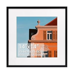 Rempry 14×14 Picture Frame, Display Pictures 10×10 with Mat or 14×14 Without Mat, Wall Hanging or Tabletop Photo Frame with Shatter Resistant Plexiglass, Black, 1 Pack