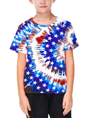 Image of Deerose Kids Striped Shirts Short Sleeve Boy Girls July 4th Patriotic Tee Top 3-14 Years