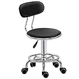 HOMCOM Tabouret à roulettes Tabouret de Massage pivotant 360° - Ergonomique avec Dossier - Hauteur Assise réglable 43,5-59 cm - revêtement synthétique Noir et métal chromé