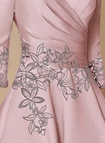 A-Line Elegant Mother of The Bride Dress Wedding Guest Dress V Neck Ankle Length 3/4 Length Sleeve with Pleats 20244