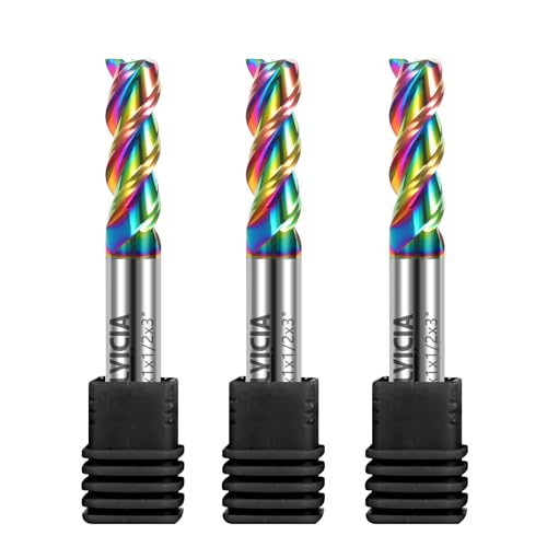 Image of 3pcs 1 /2 inch Tungsten Carbide End Mills for Aluminum & Copper Alloys, 3-Flute DLC Coated Endmills Set CNC Milling Bits - HRC55