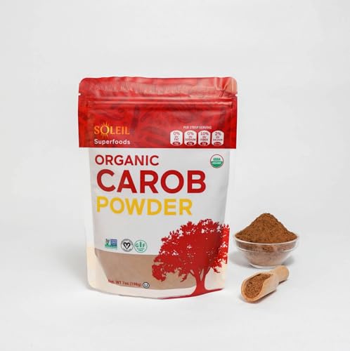 ORGANIC CAROB POWDER. PLANT BASED SUPERFOOD, NO ADDED SUGARS, VEGAN, HIGH IN FIBER, CAFFEINE FREE, GLUTEN FREE. CERTIFIED NON-GMO AND KOSHER.(8.8oz)