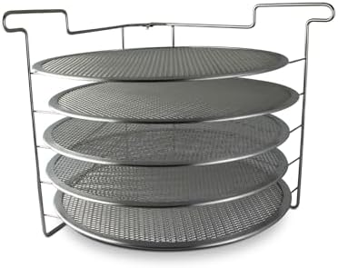 Folding Pizza Rack with Five 14 Inch Pizza Screens - Compact and Convenient Design for Easy Storage and Baking Multiple Pizzas