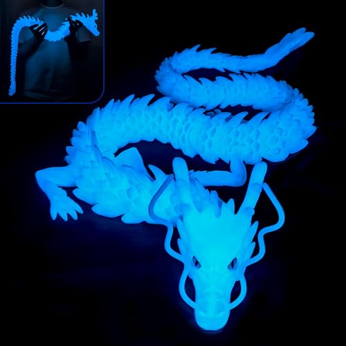 WUQIREN 40inch Super Large 3D Printed Dragon,Bigger Fidget Crystal Dragon Toys,3D Printed Stuff Animals Toys,Articulated Dragon for Home Office Desk Wall Decor (Luminous Blue)