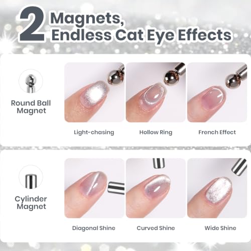 Image of Beetles Silver Cat Eye Gel Nail Polish, Diamond Dust 15ml Magnetic Gel