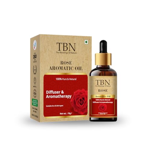 Image of TBN 100% Pure and Natural Rose Aromatic Essential Oil For Skin, Hair | Best for Aromatherapy | Helps in meditation | Used in Diffusers, Candles, Air Fresheners - 15ML