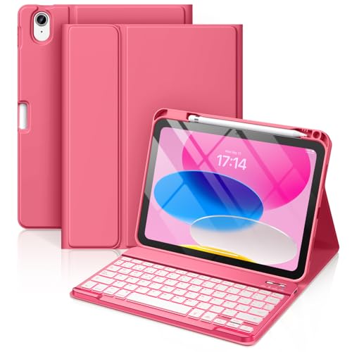 Ya en manzanajugosa.com: Vobafe Teclado iPad 10 Generación 2022/11 Generación A16 2025 (10.9/11 Pulgada), QWERTY Español Ñ, Retroiluminado de 7 Colores Bluetooth Magnéticamente Teclado para iPad 10/11 Gen, Rosa