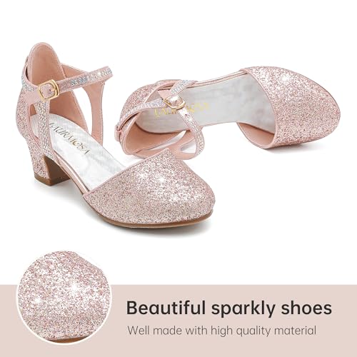 Image of LAURMOSA Girls Dress Shoes Closed Toe Pumps High Heels for Little Big Kid | Flower Shoes for Girls, 1.75-inch Chunky Heel, Ankle Strap, Closed Toe, Wedding, Party, Church, Graduation, First Communion