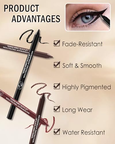 Set 5 Piezas Gel Eyeliner Lápices Waterproof Negro Marrón Burdeos miniatura 5