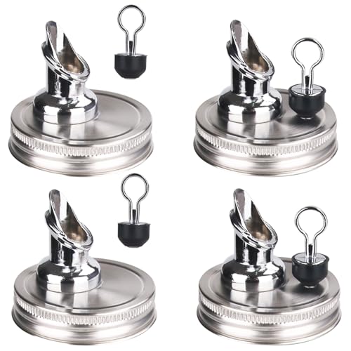 Image of Mason Jar Pour Spouts. free flow Mason Jar Pour Spouts, mason jar for spout regular mouth size 70mm dispenser germination cover. Suitable for any liquid (4 pieces stainless)