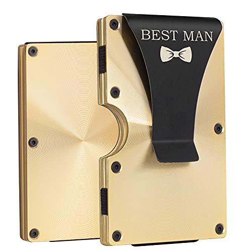 awofer Best Man Gifts Set Personalized Custom Wallets for Best Man Aluminum Metal Wallet with Money Clip Engraved Wallet Gold Groomsmen Gifts Card Holder on Wedding