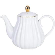 Strength Porcelain Coffee Pot Ceramic Teapot- Stripe Design White