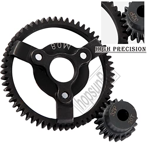 Hopsuprc Metal Spur Gear 32P 50T Transmission Gears With 16T/18T/20T Pinions Gear Sets Upgrades Part For 1/10 Slash 2Wd,Rustler,Stampede,Rc Car,Black #TOP4