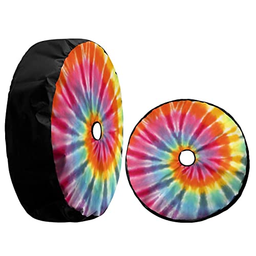 Image of Delerain Spare Tire Cover with Backup Camera Hole Rainbow Tie Dye Wheel Covers Waterproof Dust-Proof UV Sun Universal Fit for RV Trailer RV SUV Truck (18 Inch for Diameter 32 inch-34 inch)