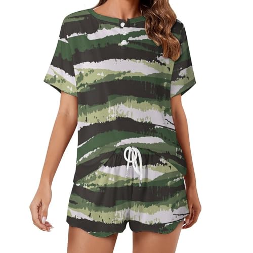 Pyjama camouflage femme manches courtes | Ensemble homewear léger pour l'été
