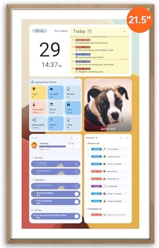 ApoloSign 21.5" Digital Calendar: Dual Mode Calendar with Google Play & Multi-calendar Sync, Electronic Planner & Chore Chart, Smart Touchscreen, Interactive Display for Family Schedules (Teak Wood, 21.5-inch)