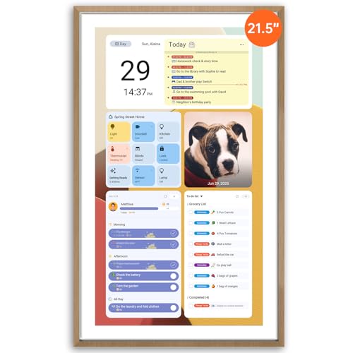 ApoloSign 21.5" Digital Calendar: Dual Mode Calendar with Google Play & Multi-calendar Sync, Electronic Planner & Chore Chart, Smart Touchscreen, Interactive Display for Family Schedules (Teak Wood, 21.5-inch)