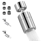 Hibbent Kitchen Sink Tap Aerator Solid Brass 80-Degree Big Angle Swivel Faucet Aerator Dual-Function 2 Sprayer Kitchen Faucet Attachment Swivel Sprayer- 360-Degree Swivel- Chrome-Female Thread 22mm