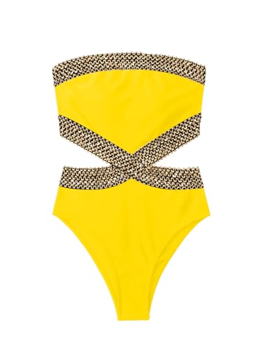 Image of Milumia Women's Stitch Detail Strapless One Piece Swimsuit Cut Out Bandeau Bathing Suit