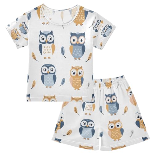 Owl Feather Kids Pjs Set Boys Girls Summer Short-Sleeve Sleepwear Pajamas 2PCS