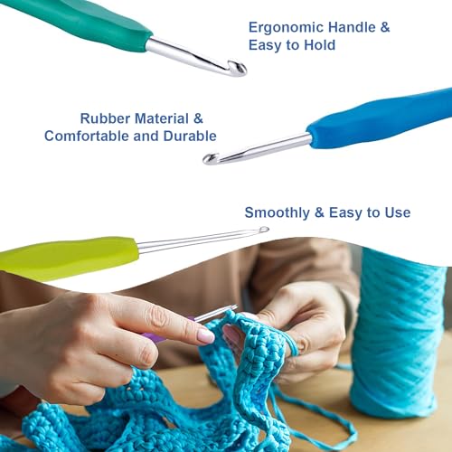 Crochet Hooks Set 9pcs Aluminum Knitting Needles Kit Ergonomic Soft Grip Rubber Handle Needles with 15 Knitting Crochet Locking Stitch Markers 2mm to 6mm - Image 2