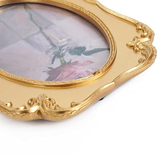 Sikoo Vintage 5X7 Gold Oval Picture Frame Antique Ornate Table Top And Wall Mounting Photo Frame With High Definition Glass Front For Home Decor, Retro Photo Gallery, Old-Fashioned Art, Gold #TOP6