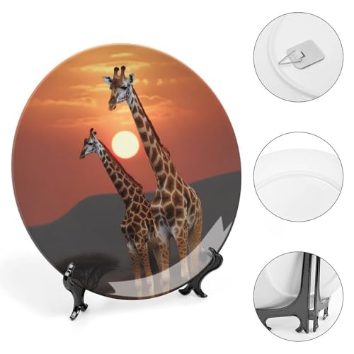 Plato decorativo bone china con jirafa al atardecer 10 pulg miniatura 4