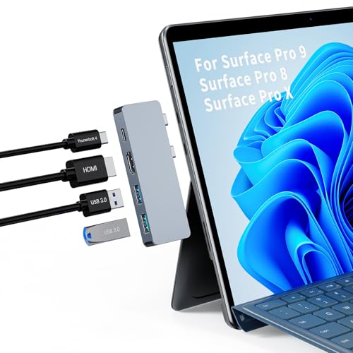 Surface Thunderbolt 4 Hub Support 4K HDMI Video+8K@30Hz+40Gbps Data Transfer+100W PD Charging Aluminum USBC Hub Surface Pro Hub for Surface Pro 9/8/X