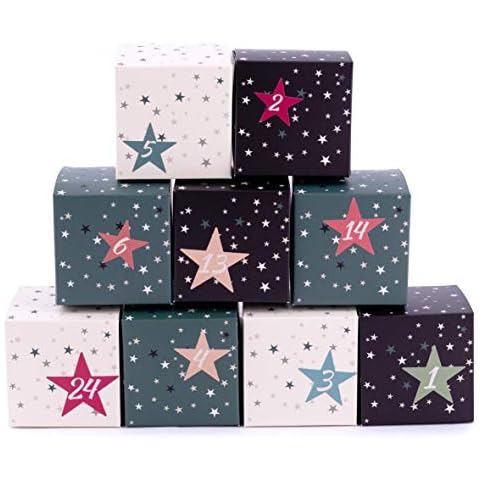 pajoma Adventskalender Boxen Stern, 1 x 24 Schachteln zum Befüllen, inkl. Sticker Cover