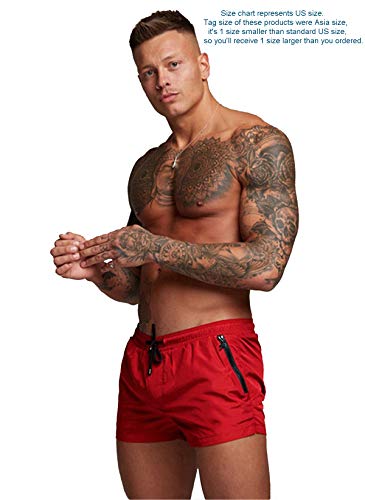 Tonlen Mens Swimwear Sports Shorts Swim Trunks With Zipper Pockets Bright Red Xxl #TOP1