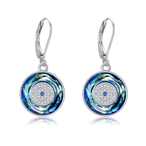 Evil Eye Earrings 925 Sterling Silver Blue Crystal Evil Eye Dangle Drop Earrings Luck Amulet Evil Eye Jewelry for Women