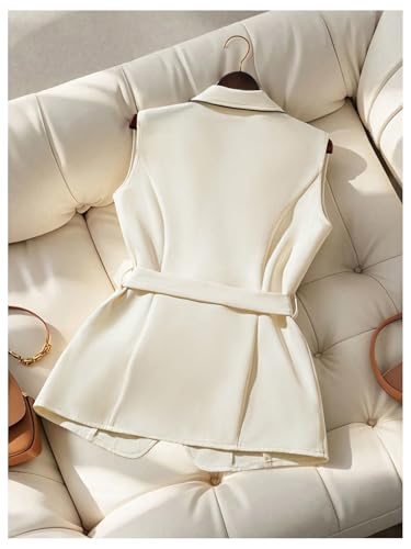 SOLY HUX Women's Single Breasted Buckle Belted Blazer Vest Sleeveless Business Suit Jackets2
