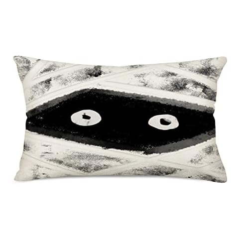 Easternproject Halloween Decor Pillow Covers 12x20 Inch Mummy Zombie Halloween Farmhouse Decorations Throw Waist Pillow Cases Black White Monster Scary October Egyptian Ghost Cushion Cover Cover