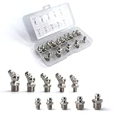20 PCS SAE & Metric Grease Fittings Assortment, Hydraulic Grease Gun Fittings with 1/4'' 1/8'' M6 M8 M10 Straight, 45 Degree Zerks Kit for Automotive Industrial Machinery Lubrication