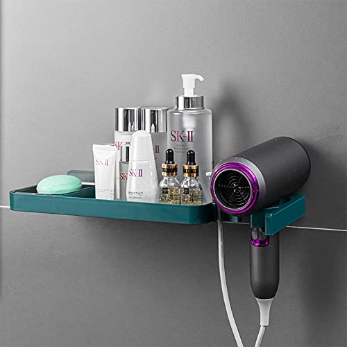 Jaugufiy Hair Dryer Wall Mount Holder Toiletries Wall Organizer Toiletries Wall Shelf for Bathroom (Green)