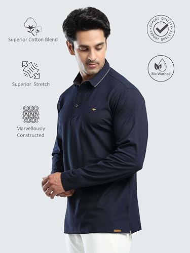 Image of STELLERS Men's Full Sleeve Polo T-Shirt | Premium Cotton | streatchable | Enzyme bio Washed | Feather Touch Feel | Sustainable