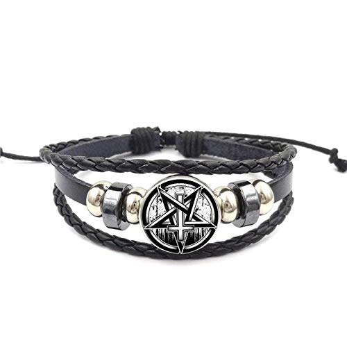 Preisvergleich Produktbild Anweisung schwarz Lederarmband Armreif handgefertigt für Liebhaber Freundin beste Geschenk Persönlichkeit Pentagramm
