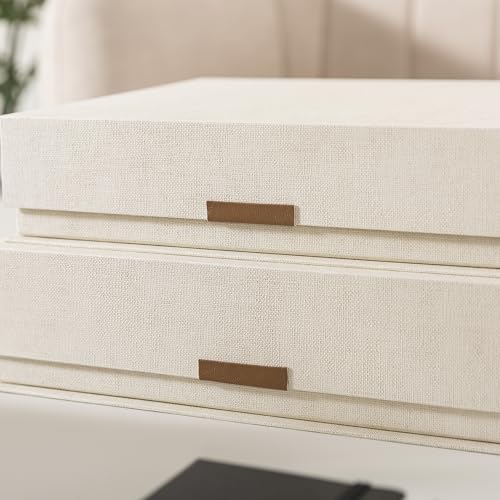 Soul & Lane Letter Storage Box Set of 2 – Magnetic Closure Organizer for Letters, Decorative Photo Storage Case with Keepsake Design, Picture Memory Box for Albums and Documents, Beige