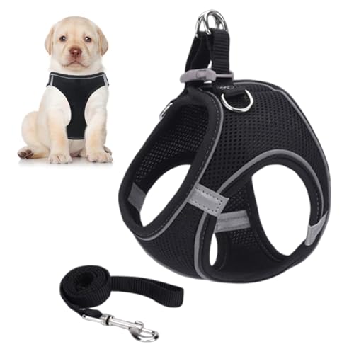 Galenecx Pettorina per Cane, No-Pull Pettorina h Cane Regolabile, Pettorine Rifrangente Cani con Maglia Traspirante, Pettorinas per Canes Con Guinzaglio, per Gatto e Cucciolo(Nero, XS)