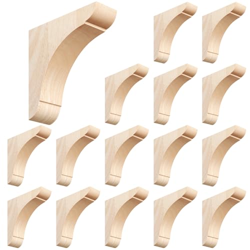 Image of Vercraft Wood Corbels Wooden Shelf Brackets, Unfinished Paintable Bracket with Hanging Hook for Doorway Countertop Kitchen Cabinet Book Shelves, Rubber Wood